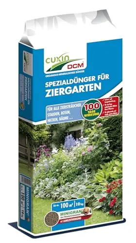 Cuxin DCM Spezialdünger für Ziergarten 10 kg - Dünger für Ziergartenpflanzen, mit Langzeitwirkung bis zu 3 Monaten. Ideal für Blumen, Rosen und Sträucher in Außenbereichen.