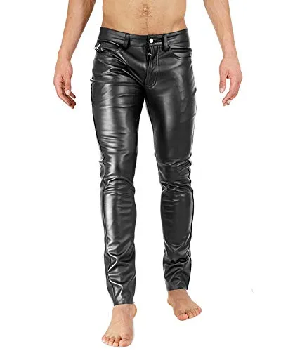 BOCKLE Super Skinny Kunstlederhose 32 - Moderne Faux Button Lederhose aus elastischem Kunstleder, ideal für einen stylishen Look. Perfekt für jeden Anlass!