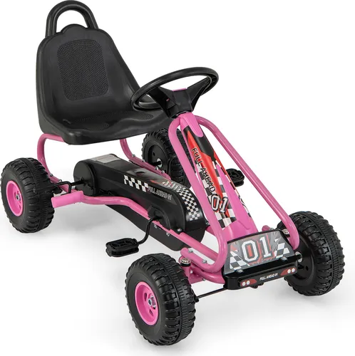 COSTWAY Gokart mit verstellbarem Sitz, Handbremse, Tretauto bis 30kg belastbar, für Kinder von 3-6 Jahren (Rosa)