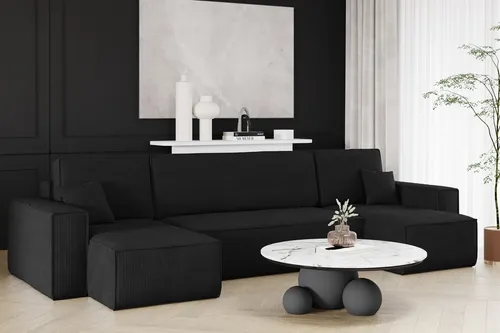 Wohnlandschaft Schlafsofa MARIS - Schwarz mit Schlaffunktion - Schlafsofa MARIS in Schwarz mit Bettkasten und Schlaffunktion, ideal für Gäste und gemütliche Abende. Hochwertiger Stoff Poso sorgt für Langlebigkeit und Komfort.
