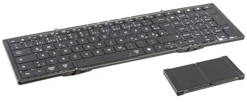 Callstel klappbare Tastatur: Faltbare Fullsize-Tastatur mit Bluetooth, Beleuchtung, Akku, QWERTZ (Bluetoothtastatur, mit Ziffernblock, Tablet Tasche)