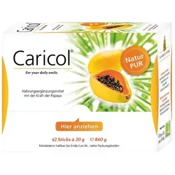 Caricol Sticks - Nahrungsergänzungsmittel zur Förderung der Verdauung, hergestellt aus 93,9% Bio-Papayafrüchten, ohne Zuckerzusatz und Konservierungsstoffe. Ideal gegen Verstopfung und Blähungen.
