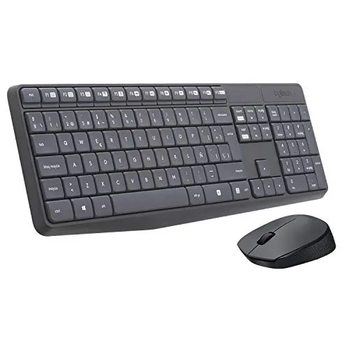 Logitech MK235 Kabelloses Set mit Tastatur und Maus für Windows, Spanisches QWERTY-Layout - Grau