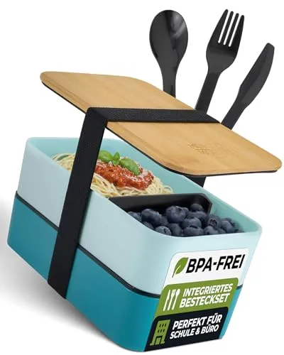 Moritz & Moritz Bento Box Kinder in Blau – Perfekte Lunchbox für Kinder und Erwachsene - Brotdose mit Fächern – Ideal für die Arbeit, Schule und unterwegs