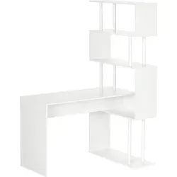 HOMCOM Eckschreibtisch, L-Form Computertisch mit 4 Ablagen - Computermöbel mit platzsparendem Design, ideal für kleine Räume und bietet viel Stauraum für Bücher und Dekoration.