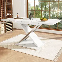 Odikalo Küchentisch Esstisch Ausziehtisch Ansteckbar Ausziehbar Einlegeplatte Weiß - Weiß