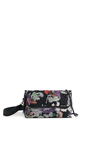 Desigual Women's Bag PINK Phantom VE 9019 Tutti Fruti - Damen-Schultertaschen mit rustikalem Stoff und Blumenmuster, ausgestattet mit rückseitiger Tasche und mehreren Innentaschen für optimale Organisation.
