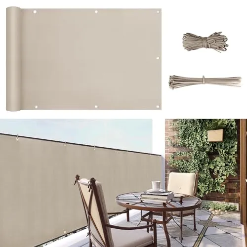 Sunula Balkon Sichtschutz Blickdicht 90x300cm, PES Balkonverkleidung Windschutz Ohne Bohren, Balkonsichtschutz mit Nylon Kabelbinder und Kordel, Patentierte Reißfeste Ösen, Wetterfest, Taupe