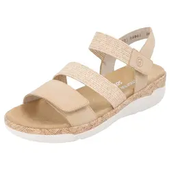 Remonte Keilsandalette beige 43 EU - Wanderschuhe mit Soft-Fußbett für maximalen Komfort, ideal für den Sommer. Riemchensandale mit Klettverschluss und 4 cm Keilabsatz für entspanntes Gehen.