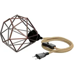 ledscom.de Pendelleuchte LEKA, bronze Käfig, Hanfkabel, Stecker, Schalter und E27 Fassung, 3 m