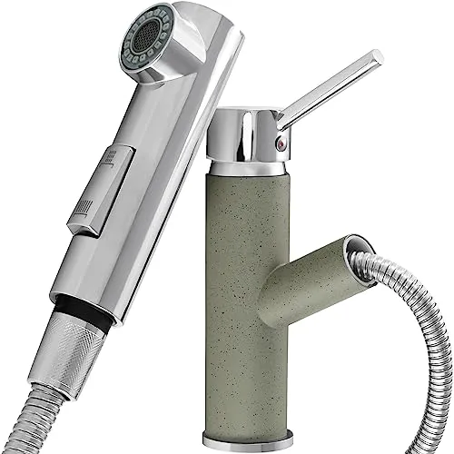 gospo Küchenarmatur, Einhebel Armatur in drei Farbversionen, ausziehbare Spültischarmatur aus Messing, Wasserhahn für Küche oder Badezimmer, Mischbatterie (Grau)