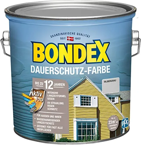 Bondex Dauerschutz-Holzfarbe Silbergrau 2,50 l - Wetterfest und langlebig - Farben - Wetterfeste Dauerschutz-Holzfarbe in elegantem Silbergrau für langanhaltenden Schutz und schöne Optik.