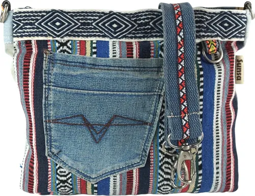 Sunsa Damen Umhängetasche 52372 - Umhängetasche aus 100% Baumwolle, einzigartiges Upcycling-Design, verstellbare Henkel und praktische Fächer für optimalen Schutz Ihrer Wertsachen.