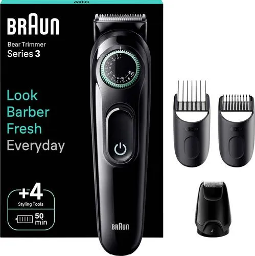 Braun BT3421 Bartschneider Schwarz - Präzision für jeden Bart - Bartschneider für präzises Styling zu Hause: 40 Längeneinstellungen in 0,5-mm-Schritten, ultrascharfe Klingen und 50 Min. kabellose Laufzeit für perfekte Ergebnisse.