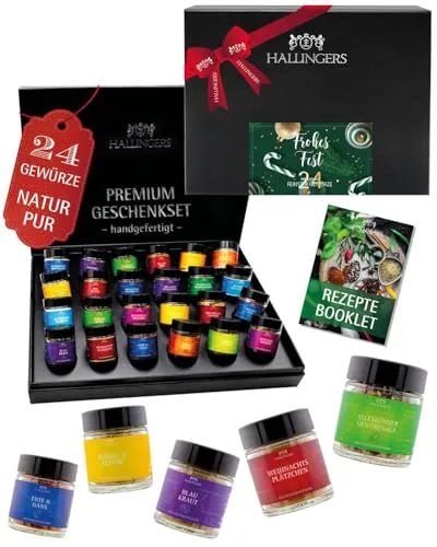Hallingers 24 Gewürze Geschenk-Set zur Weihnacht und Advent - handgemacht, 24 Gewürze aus aller Welt - Made in Germany