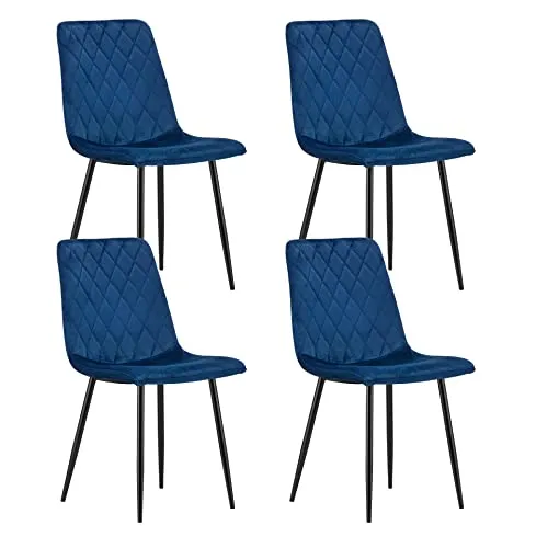 Home Collective Esszimmerstuhl Wohnzimmerstuhl Stuhl mit Velours-Sitz mit schwarzen Metallbeinen ergonomisch für Wohnzimmer Büro Schlafzimmer oder Esszimmer maximale Belastung: 120 kg blau 4er Set