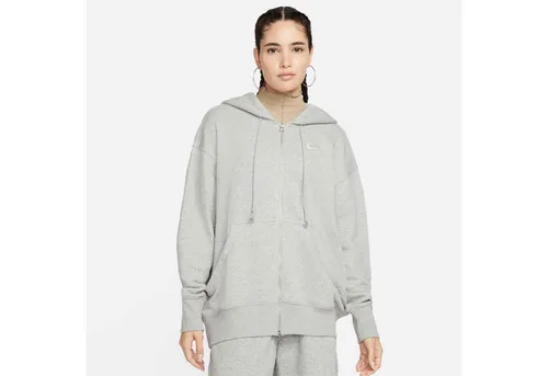 Nike Phoenix Kapuzenjacke Damen - dk grey heather-sail, Größe M - Bequeme Kapuzenjacke aus weichem Sweatmaterial mit 2-Wege-Reißverschluss und optimaler Bewegungsfreiheit durch überschnittene Ärmel. Ideal für sportliche Aktivitäten und lässige Freizeitlooks.