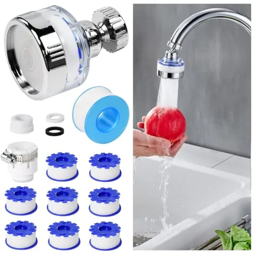 Zuxbolf Wasserfilter Wasserhahn 360°Drehbar Wasserhahnfilter mit 8 Filtereinheiten & Universaladapter Wasserhahnaufsatz Schwenkbar Wasserhahnverlängerung Wasserhahnbelüfter für Küche Bad Waschbecken