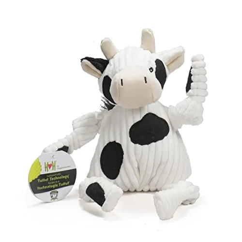 HuggleHounds Cow Knottie - Plüschspielzeug für Hunde, Größe L 37 x 19 x 15 cm, robust und zum Kuscheln und Spielen geeignet