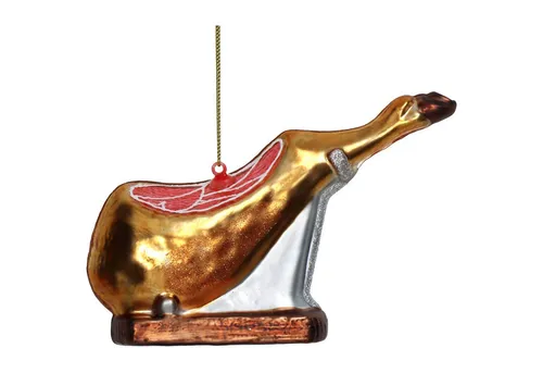 HD Collection Christbaumschmuck, Christbaumschmuck Glas 15,2cm Schweinekeule Figur Gold