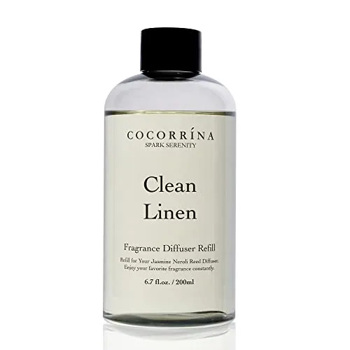 COCORRÍNA Raumduft Nachfüller 200ml mit 8 Duftstäbchen, Clean Linen, Langanhaltender Duft mit natürlichen ätherischen Ölen, für Wohnzimmer, Schlafzimmer und Badezimmer