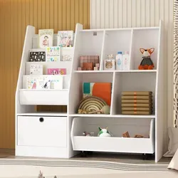 Kinderbücherregal, Aufbewahrung für Kinderspielzeug, Spielzeugschrank, Spielzeugregal, für Kinderzimmer, Weiß, MDF, 100 × 32 × 95 cm - Weiß