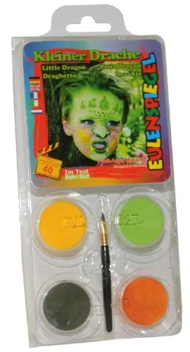 Eulenspiegel 204900 - Motiv-Set Kleiner Drache, 4 Farben, 1 Pinsel, 1 Anleitung, für ca. 40 Masken, Karneval, Motto-Party