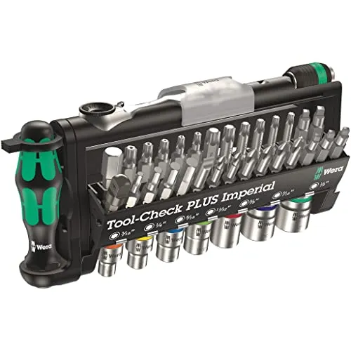 Wera 05056491001 Bit-Sortiment Tool-Check PLUS Imperial, 39-teilig - Werkzeug-Sets mit zähharten Bits und Rapidaptor Halter für beengte Schraubsituationen. Ideal für universellen Einsatz mit Farbkennzeichnung zur einfachen Größenfindung.