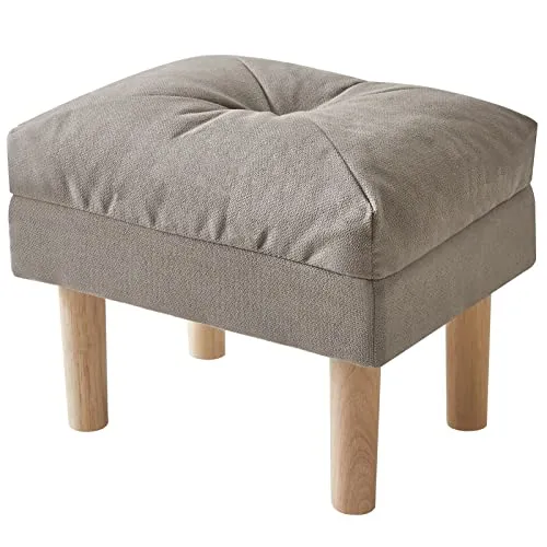 YMYNY Fußhocker Sitzhocker mit Holzbeinen, Hocker Ottoman mit Leinenoptik Polsterhocker, Große Sitzfläche, Rutschfesten Plastikbeinen, für Schlafzimmer, Wohnzimmer, 40 x 29 x 32CM, Grau HBD023G