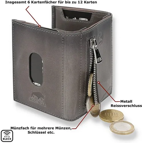 Solo Pelle Slim Wallet Riga mit Münzfach - Brieftaschen aus echtem Leder mit Platz für 12 Karten, RFID-Schutz und schlankem Design. Ideal für stilvolle Organisation und Sicherheit, inklusive edler Geschenkbox.