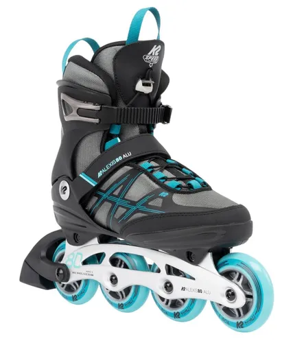 K2 30G0417 Inline Skates - Grau/Cyan, EU 42 - Inliner mit original K2 Softboot für maximalen Komfort und Stabilität. Ideal für Freizeit und Sport, ausgestattet mit ABEC-5 Kugellagern und 80mm Rollen für schnelles Gleiten.