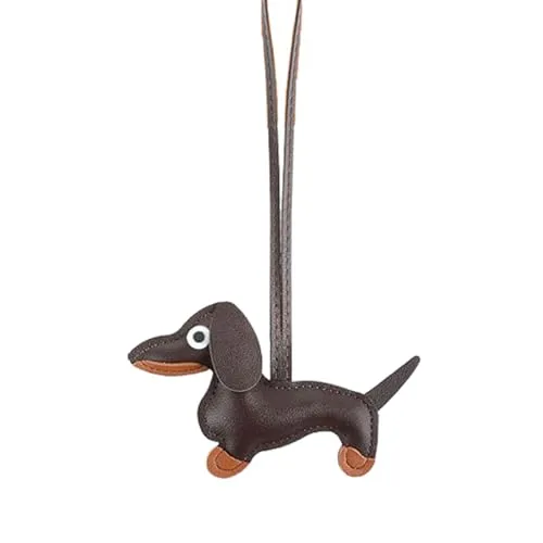 BOBOZHONG Dackel Schlüsselanhänger aus PU Leder – Handgemachter Niedlicher Dackel Anhänger als Schlüsselring, Taschencharm & Auto-Deko (Kaffeebraun, Mini Hund Design)