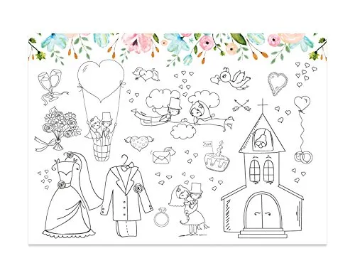 Nastami 10 Platzsets Hochzeit zum Ausmalen Tischsets zum Ausmalen Kinder Gastgeschenk Hochzeit Kinder (Weiße Hochzeit)