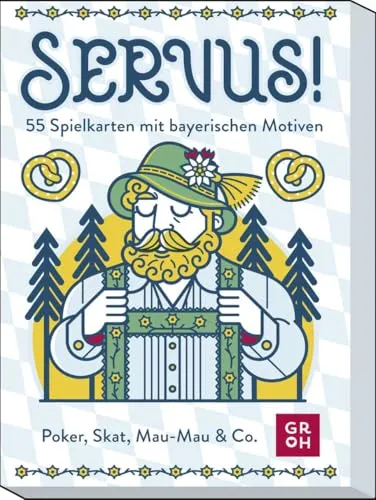 Servus! 55 Spielkarten mit bayerischen Motiven: Poker, Skat, Mau-Mau & Co. | illustriertes Kartenset, 55 Blatt inkl. 3 Joker
