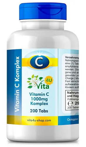Premium Vitamin C 1000 mg + 125 mg Citrus-Bioflavonoide mit 80% Flavonen aus Hesperidin + Hagebutte