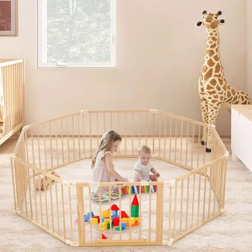 Faltbares Laufgitter Baby aus Naturholz 172 x 172 cm mit Tür und rutschfesten Saugnäpfen