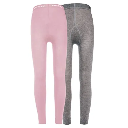 EWERS 2er-Pack Kinderleggings Unifarben, Doppelpack Leggings aus Baumwolle für Mädchen, Made IN Europe, Rosa/Grau, Größe 134-146