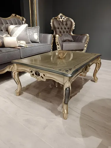 Eleganter Gold Couchtisch im Art Déco Stil - Stilvoller Couchtisch für das Wohnzimmer, Maße: 115 x 80 x 47 cm, aus hochwertigem Holz, mit 2 Jahren Herstellergarantie, ideal für moderne Einrichtung.