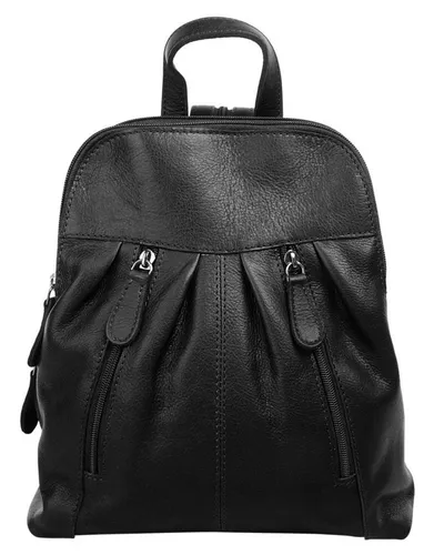 Cluty Rucksack Damen 020776 schwarz - Stylischer Rucksack aus 100% Rindleder, ideal für den Alltag mit 3 Hauptfächern und vielseitigem Tragekomfort – als Rucksack oder Cross-Body-Tasche.