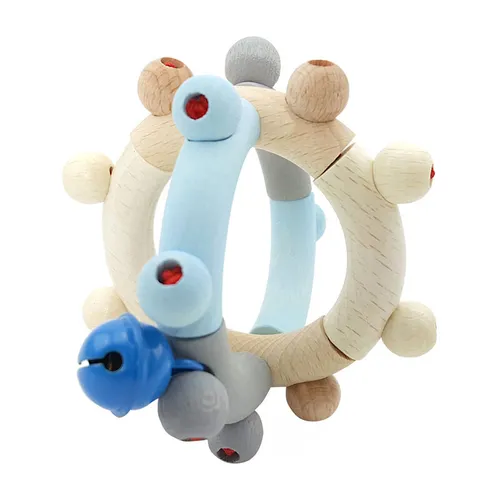 Hess Holzspielzeug 11108 - Motorikrassel aus Holz, handgefertigt in Blau mit beweglichen Teilen, fördert Feinmotorik und Sinneswahrnehmung, ab 6 Monaten