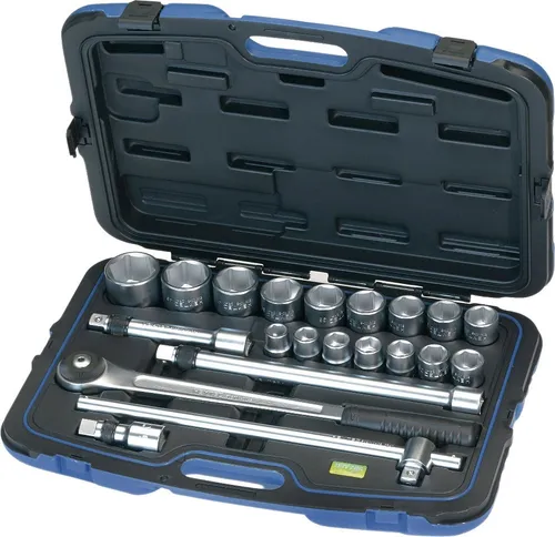 HEYTEC Steckschlüsselsatz 50810131080 21-tlg. 3/4 Zoll - Schraubenschlüssel-Set mit 72-Zahn-Umschaltknarre und Nussverriegelungsfunktion, ideal für präzises Arbeiten und hohe Drehmomentübertragung