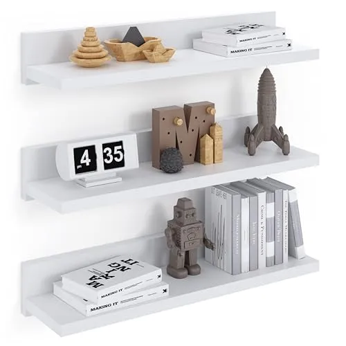 ComfortCove Wandregal 39cm, Schweberegal, 3 Weiße Regale zum Anschrauben, Hängendes Wandregal, 3er-Set für Schlafzimmer, Bad, Wohnzimmer, Küche, Home Office.