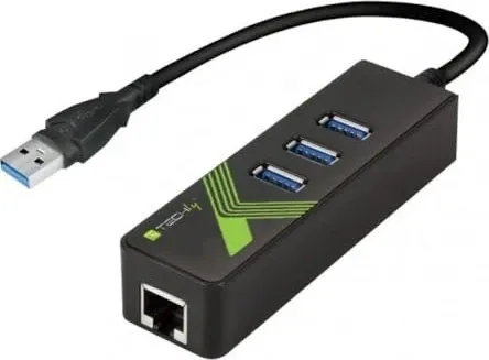 Techly USB A auf RJ45 Konverter mit 3x USB 3.0 - Netzwerkkarten - Hochgeschwindigkeits-Gigabit Ethernet Adapter mit 3 USB 3.0 Ports, ideal für schnelle Datenübertragung und vielseitige Anschlussmöglichkeiten.