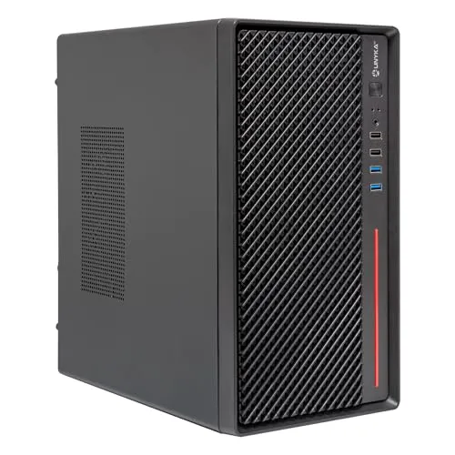 UNYKAch PC-Gehäuse Micro ATX NUMEN 300 Pro, 4 USB (2 × 3.0 + 2 × 2.0), Unterstützung ATX, GPU bis zu 250 mm, kompakt, schwarz/rot, ideal für Unternehmen, Geschäfte und Institutionen