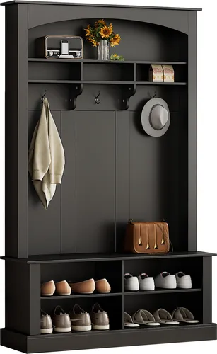 Kompakte Garderobe mit Sitzfläche und Schuhregal - Schmale Flurgarderobe mit 3 Haken, Sitzfläche und Schuhregal für ca. 8 Paare. Hochwertige Verarbeitung und modernes Design für einen ordentlichen Eingangsbereich.