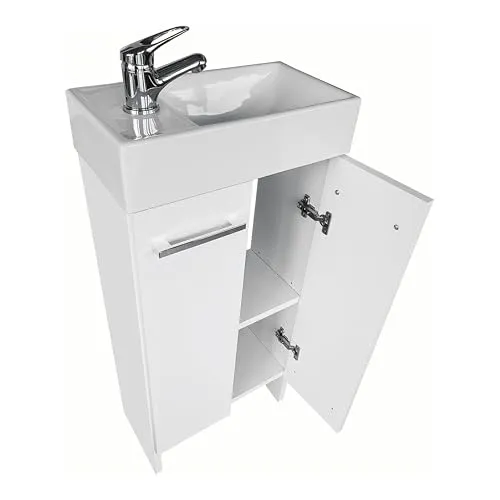 paplinskimoebel - Waschbecken mit Unterschrank 40cm Breit Malibu, Badezimmerschrank klein, Waschtisch mit Unterschrank, Badezimmermöbel für Gäste WC, Waschbeckenunterschrank Weiss