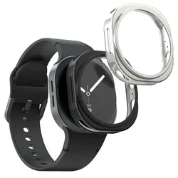 kwmobile 2x Silikon Hülle für Samsung Galaxy Watch 8 (44mm) Schutzhülle - Fullbody Display Cover Set aus Silikon - Schwarz Silber - Schwarz