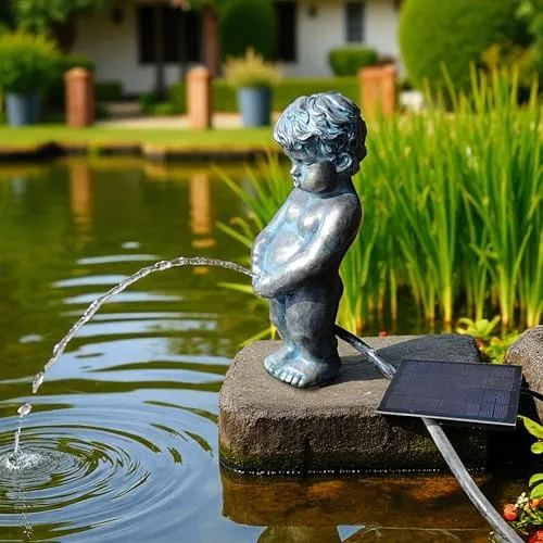 Arnusa Solar Wasserspeier – Teichfigur mit Solarpumpe