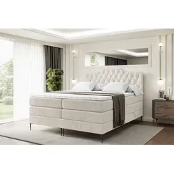 ALTDECOR Boxspringbett mit Stauraum und Matratzen in Creme - Luxuriöses Boxspringbett mit zwei praktischen Bettkästen für zusätzlichen Stauraum. Die Kombination aus einer H3- und H4-Matratze sorgt für optimalen Schlafkomfort und ist ideal für ein stilvolles Schlafzimmer.