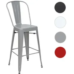 Barhocker HWC-A73 - Industriedesign mit Lehne, grau - Barmöbel mit extra hoher Rückenlehne für optimalen Sitzkomfort, pflegeleichtes pulverbeschichtetes Metall und stabilisierende Querstreben.